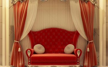 Картинка 3д графика realism реализм красный диван