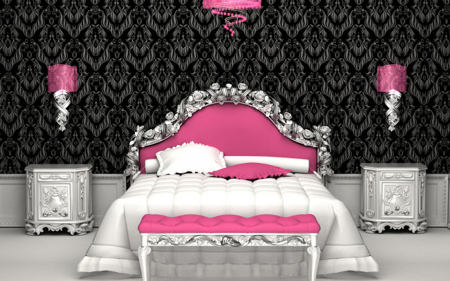 Обои картинки фото 3д, графика, realism, реализм, розовый, кровать, комната