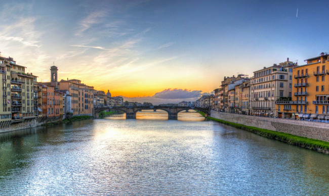 Обои картинки фото florence, италия, города, флоренция, мост, дома, река
