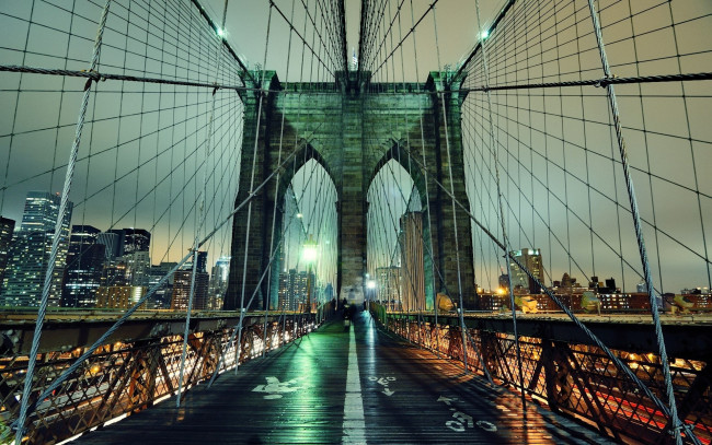 Обои картинки фото new, york, города, нью, йорк, сша, огни, мост