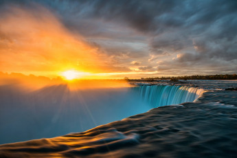 Картинка niagara+falls+sunrise природа водопады водопад восход река тучи