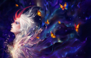 Картинка фэнтези существа капли рога бабочки девушка