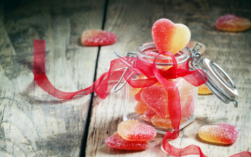 Картинка еда конфеты +шоколад +сладости sweets candy jar heart сладкое мармелад сердце банка лента