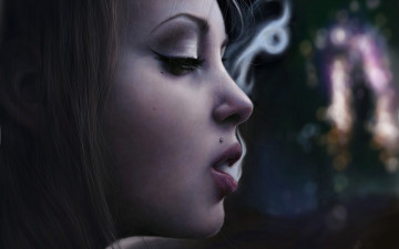 Картинка рисованное люди курит девушка губы лицо арт дым