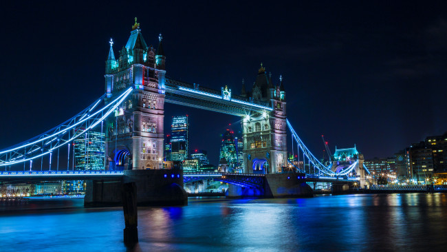 Обои картинки фото london blues, города, лондон , великобритания, мост, река, ночь