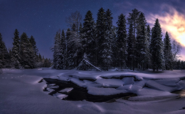 Обои картинки фото природа, зима, ночь, снег