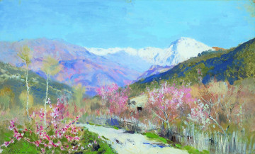 Картинка рисованное исаак+левитан горы масло исаак левитан весна в италии холст цветы тропа