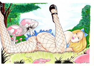 Картинка рисованное комиксы гриб девушка взгляд фон