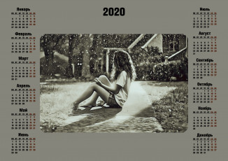обоя календари, компьютерный дизайн, профиль, девушка, природа, улица, calendar, 2020