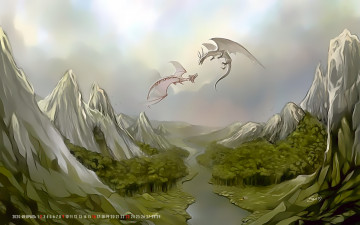 Картинка календари фэнтези 2020 calendar двое дракон природа скала гора водоем