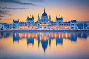 обоя города, будапешт , венгрия, парламент, утро, отражение, город, будапешт