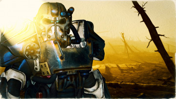 обоя видео игры, fallout 4, робот, фон, дерево