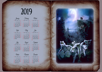 Картинка календари рисованные +векторная+графика книга волк стая гора