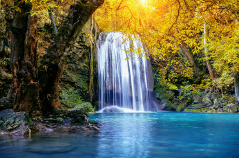 Картинка erawan+waterfall thailand природа водопады erawan waterfall