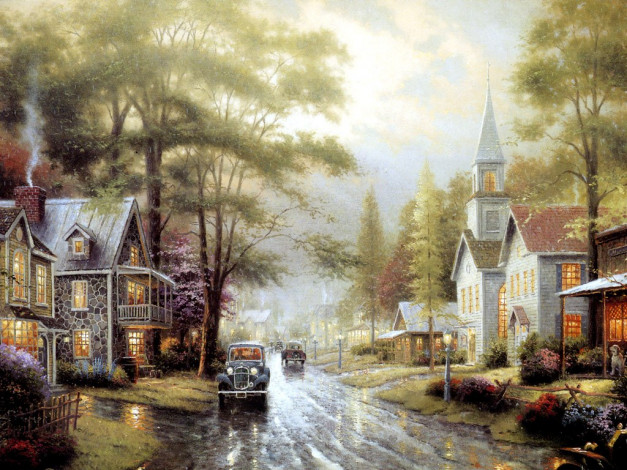 Обои картинки фото thomas, kinkade, рисованные, города