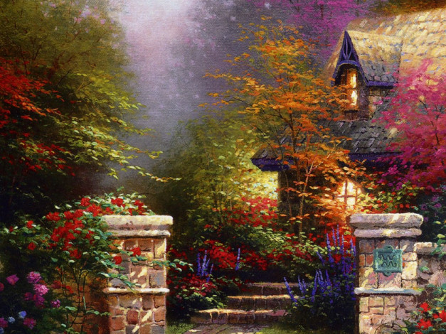 Обои картинки фото thomas, kinkade, рисованные, природа