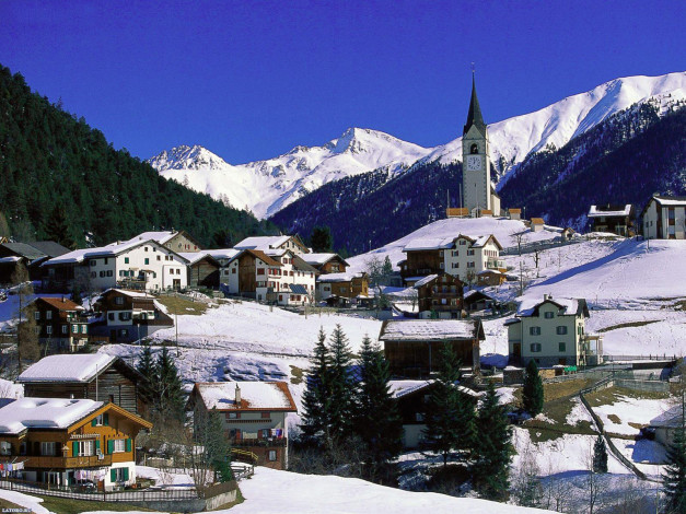 Обои картинки фото альпы, города, пейзажи, швейцария, горная, деревушка