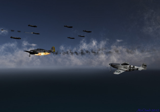 Обои картинки фото 3д, графика, military, облака, самолеты