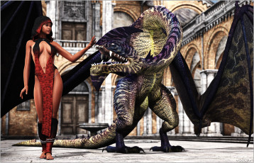Картинка 3д графика fantasy фантазия девушка дракон