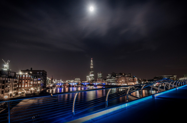 Обои картинки фото города, лондон, великобритания, ночь, луна, река
