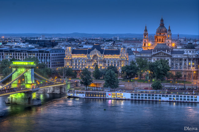 Обои картинки фото города, будапешт, венгрия, здания, река, мост, ночь