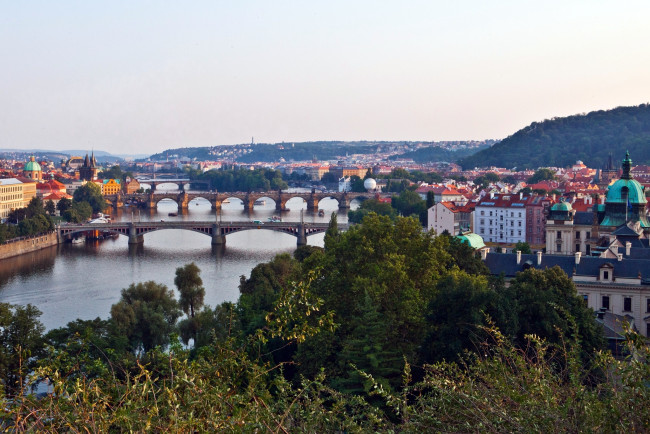 Обои картинки фото города, прага, Чехия, мосты, река, панорама
