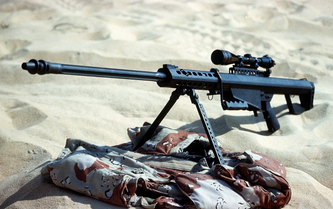 Обои картинки фото оружие, винтовки с прицеломприцелы, песок, винтовка, камуфляж, barret