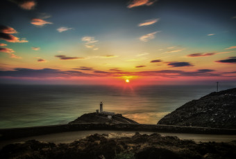 Картинка природа маяки солнце океан пейзаж северный уэльс маяк дорога