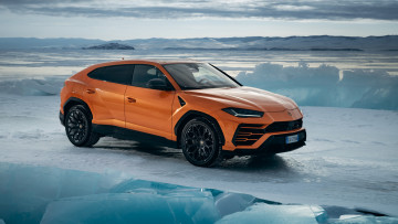 Картинка автомобили lamborghini urus pearl capsuleeve mode внедорожник снег лед оранжевый