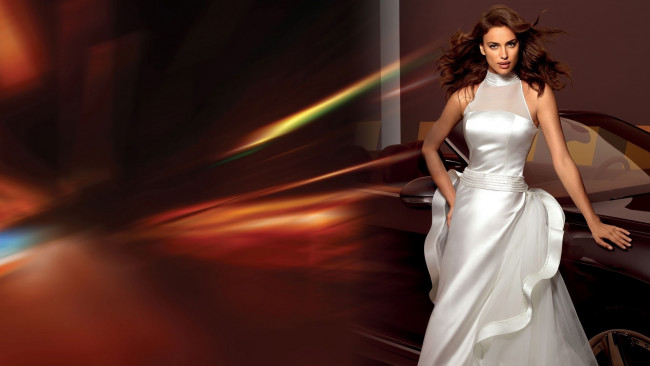 Обои картинки фото девушки, irina shayk, белое, вечернее, платье