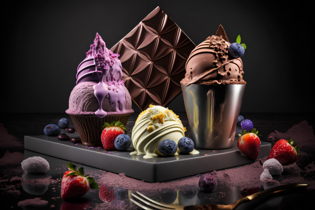 Обои картинки фото еда, мороженое,  десерты, ягоды, шоколад
