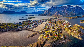 Картинка города лофотенские+острова+ норвегия горы панорама
