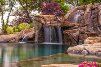 Картинка природа парк камни деревья водопад вода