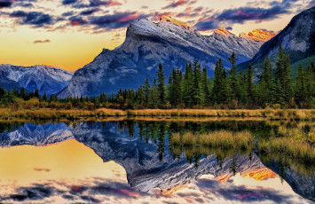 обоя banff, national, park, alberta, природа, реки, озера, vermillion, lakes, горы, озеро, отражение, canada, mount, rundle, canadian, rockies, банф, альберта, канада, канадские, скалистые, гора, рандл