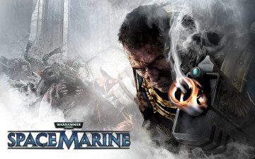 обоя warhammer, 40000, space, marine, видео, игры, 40, 000, оружие, дым
