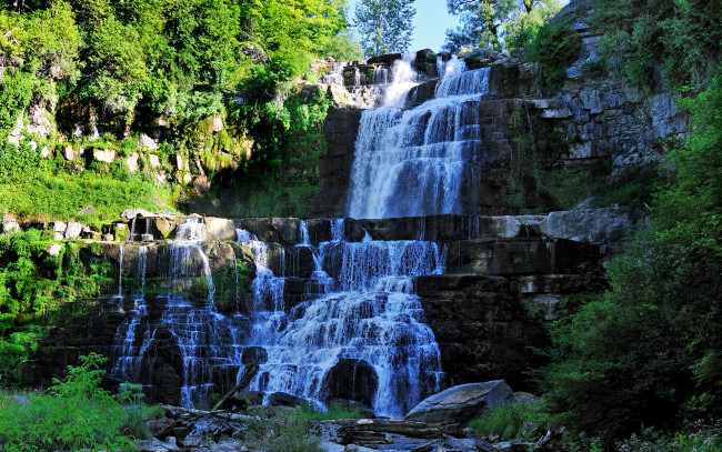 Обои картинки фото водопад, природа, водопады, пейзаж, река, скалы