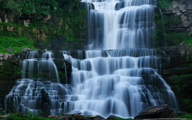 Обои картинки фото водопад, природа, водопады, река, пейзаж, скалы