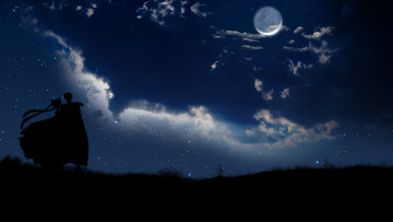Картинка аниме sailor+moon bishoujo senshi sailor moon princess serenity prince endymion ночь луна девушка парень звезды силуэты облака