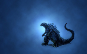 Картинка рисованные минимализм godzilla динозавр синий фон годзилла свечение темноватый