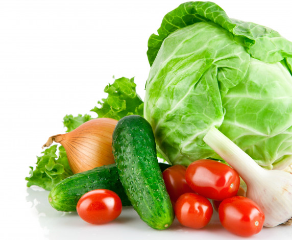 Обои картинки фото еда, овощи, помидоры, огурцы, лук, капуста