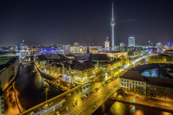 Картинка города берлин+ германия берлин огни ночь телебашня