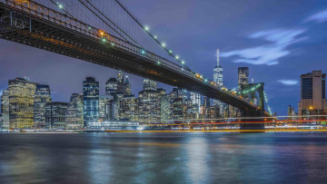 Картинка города -+мосты ночь бруклинский мост нью-йорк город