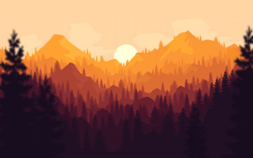 Картинка векторная+графика природа+ nature закат лес горы