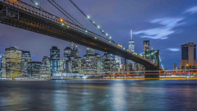 Обои картинки фото города, - мосты, ночь, бруклинский, мост, нью-йорк, город