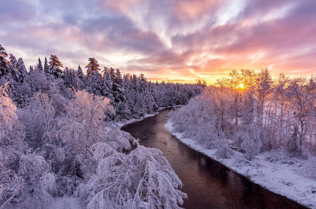 Обои картинки фото природа, реки, озера, деревья, лес, река, пейзаж, зима