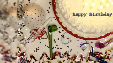 обоя праздничные, день рождения, торт, конфетти, колпак