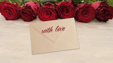 Картинка праздничные день+святого+валентина +сердечки +любовь розы конверт надпись