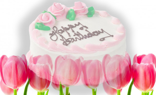 Обои картинки фото праздничные, день рождения, торт, тюльпаны