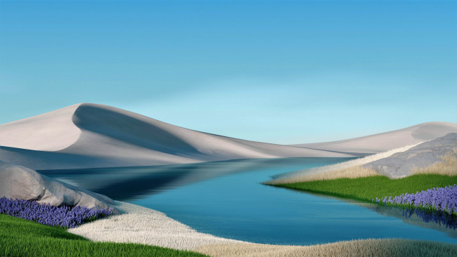Обои картинки фото разное, компьютерный дизайн, дюны, озеро, цветы, трава