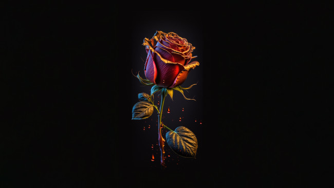 Обои картинки фото рисованное, цветы, цветок, красная, роза, листья, кровь, шипы, тёмный, фон